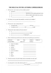 English Worksheet: Listening comprehension. The skeletal system