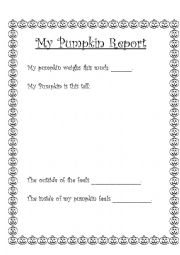 English Worksheet: My Pumpkin Report