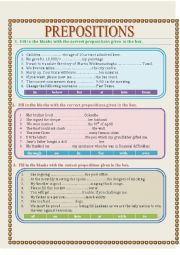 English Worksheet: Activity on Preposition