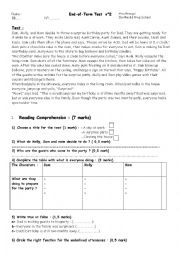 English Worksheet: End of term test for 8th form