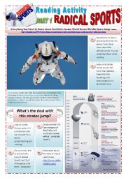 English Worksheet: RADICAL SPORTS - (3 pages) Part 1 of 3 - Reading activity about SPACE JUMP RED BULLs STRATOS with 16 exercises 