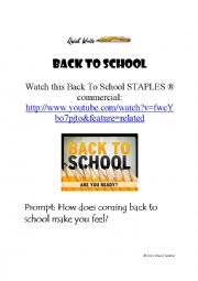 English Worksheet: Back to School Quick Writes