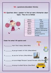 English Worksheet: Wh-Question Words