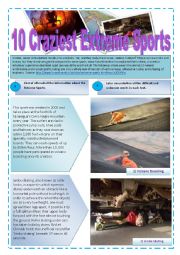 RADICAL SPORTS - (10 pages) Part  3 of  3 - Reading activity about 10 Craziest Extreme sports with 20 Exercises and texts for reading and comprehension