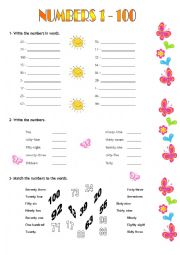 English Worksheet: Numbers 1 - 100