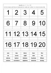 English Worksheet: Numbers 1 to 20