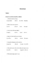 English Worksheet: vocabulary about parts of cars 