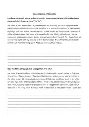 English Worksheet: Daily Routine Paragraph