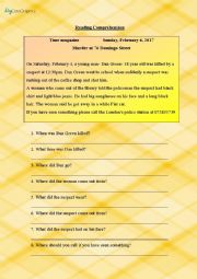 English Worksheet: Police Report- newspaper article reading and questions