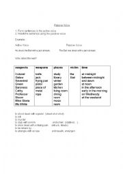 English Worksheet: Find a murderer - Game with the Passive Voice