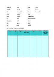 English Worksheet: Physical Description Printable