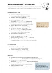 English Worksheet: PET (preliminary English test) sentence transformation writing part