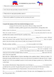 English Worksheet: presidential elections in the USA