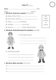 English Worksheet: QUIZ N1