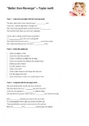 English Worksheet: Taylor Swift - Better than Revenge 