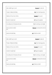 English Worksheet: so because