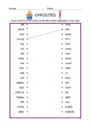 English Worksheet: opposites