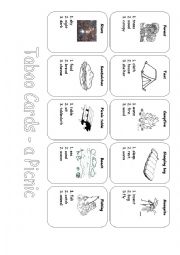 English Worksheet: Taboo Cards - A Picnic