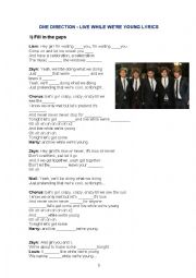 English Worksheet: Live while were young song-One direction