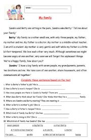 English Worksheet: family