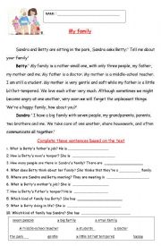 English Worksheet: family