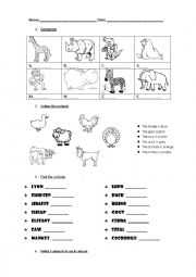 English Worksheet: Animals, Colours and Clothes!!!