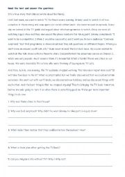 English Worksheet: Reading Comprehension& Cloze test