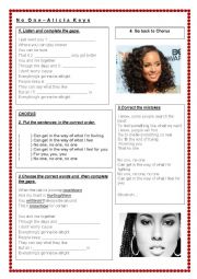 English Worksheet: NO ONE - ALICIA KEYS 