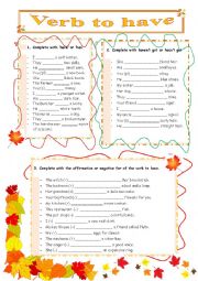 English Worksheet: Verb To Have