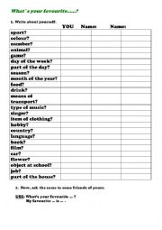 English Worksheet: Favourites