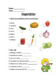 English Worksheet: Healthy food - vegetables