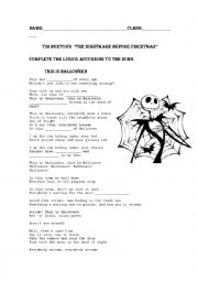 English Worksheet: The Nightmare Before Christmans 1st song 