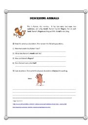 English Worksheet: Describing Animals 