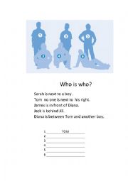 English Worksheet: Who is Who? Prepositions