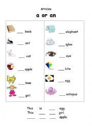 English Worksheet: A-An