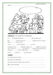 English Worksheet:  Christmas work  for Kids ( Be + place prepositions)