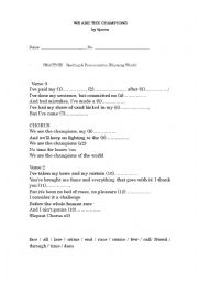 English Worksheet: We Are the Champions by Queen