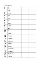 Numbers practice from 1 to 20