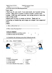 English Worksheet: 6th grade exam