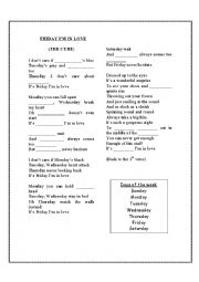 English Worksheet: Days of the week - Friday Im in love activity