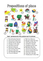 English Worksheet: prepositions of place