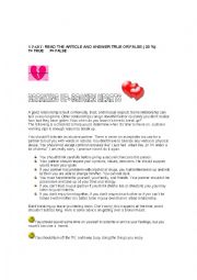 English Worksheet: Reading about love and relation