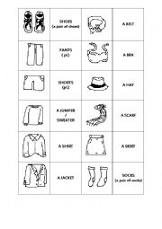 English Worksheet: Clothes Memory game