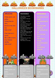English Worksheet: Halloween Bookmarks With Riddles (B&W included)