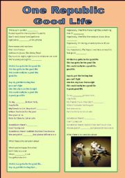 English Worksheet: SONG  -  One Republic - Good Life