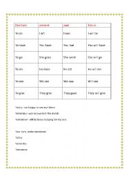 English Worksheet: Irregular verbs:  past, present and future