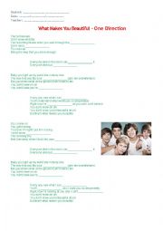 English Worksheet: What makes you beautiful - One direction