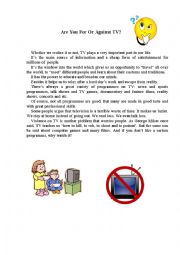 English Worksheet: for and against tv