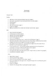 English Worksheet: Main Character Summary with page number reference
