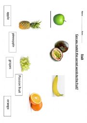 English Worksheet: fruit picture and word match